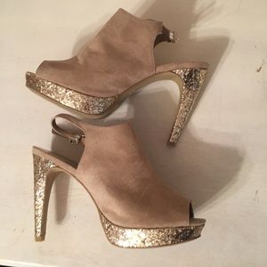 Nude and gold glitter high heals